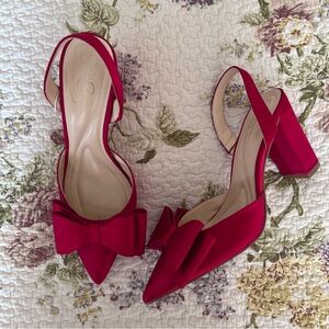 Jessica Simpson Red Bow Satin Slingback Heels Size 8